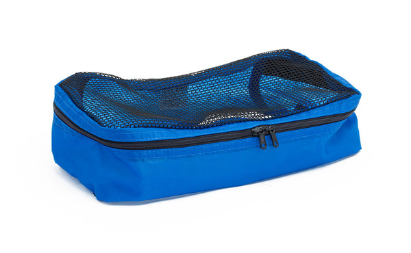 An empty and zipped closed Island (blue) Aether Small Aeronaut 30 Packing Cube.